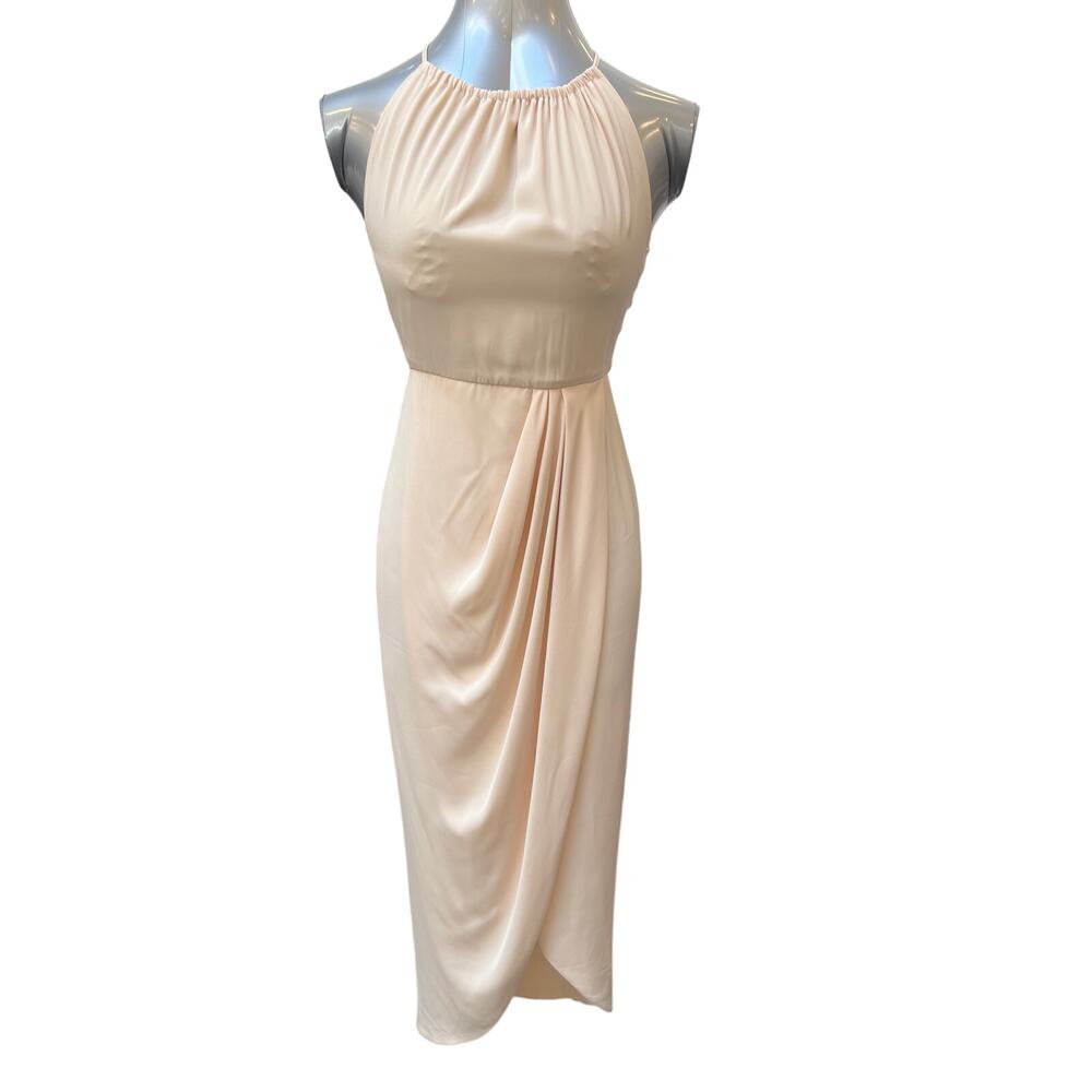 Shona Joy Core Halter Wrap Midi Dress Pale Pink Blush Bridesmaid Wedding Size 4